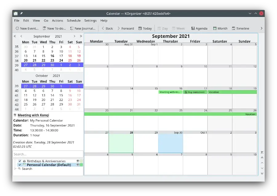 KOrganizer - Calendar and Scheduling Application