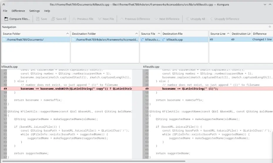 Kompare - Graphical File Differences Tool