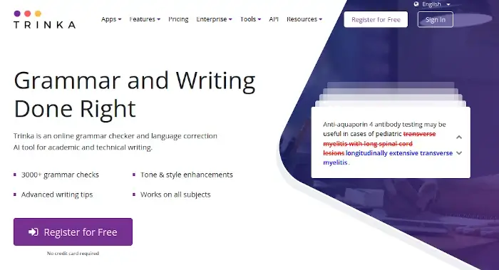 Trinka - Advanced Grammar Checker for Academic