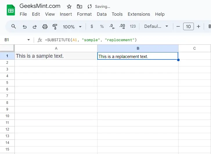 Using SUBSTITUTE() Function