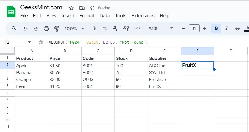 Using XLOOKUP() Function