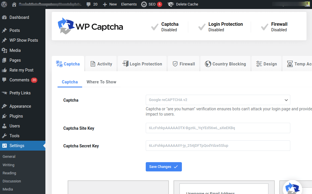 Add reCAPTCHA Secret Keys