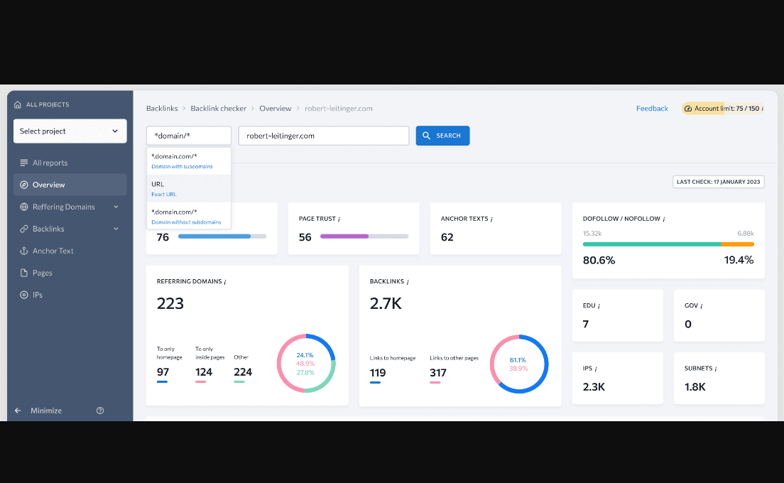 SE Ranking Backlink Analysis Tool