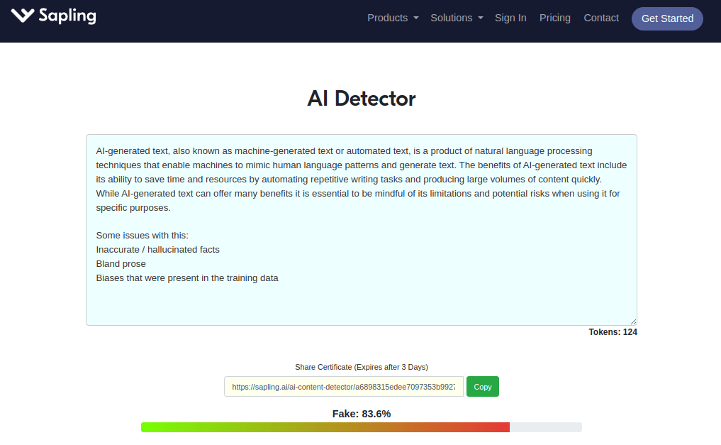 Sapling - AI Writing Detector