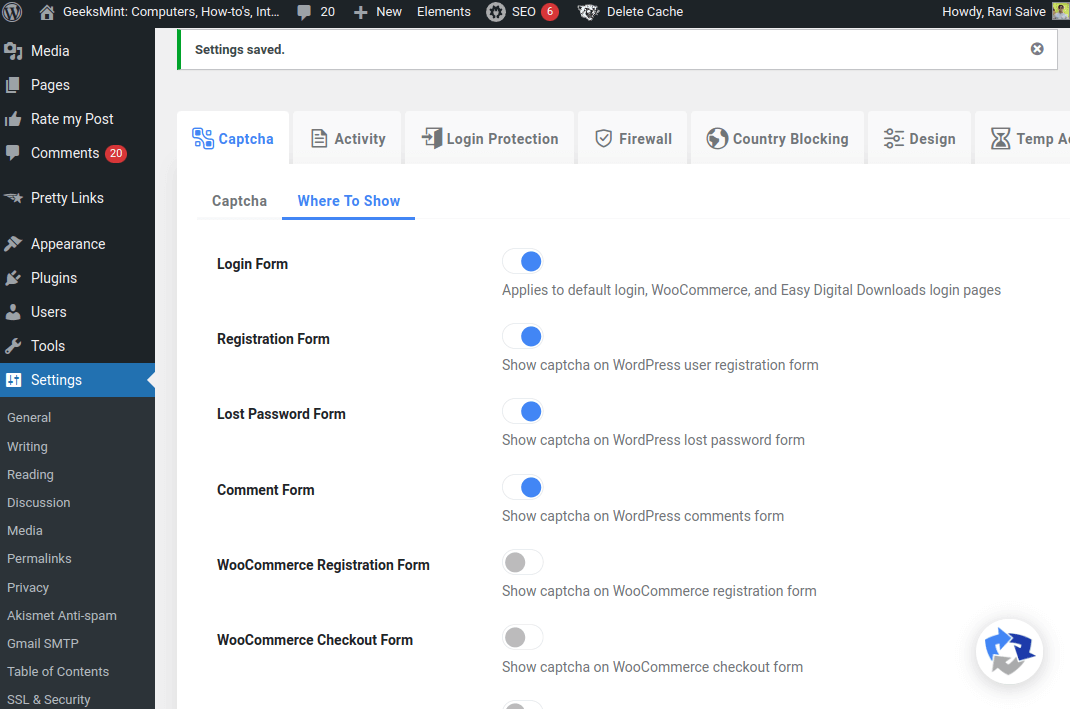 Configure reCAPTCHA Settings