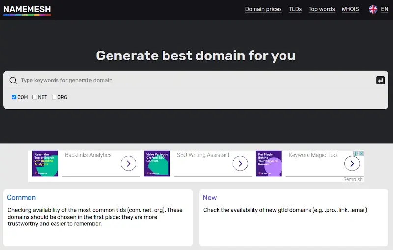 NameMesh - Domain Name Generator