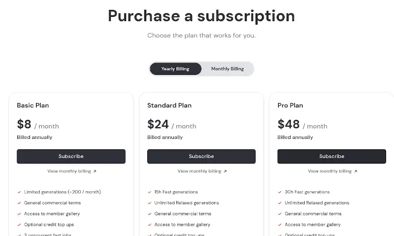 Midjourney Subscription Plans